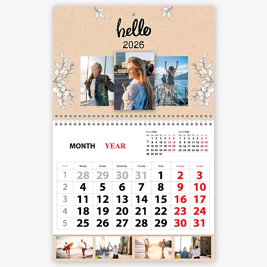 Шаблон настенного календаря "Привет"